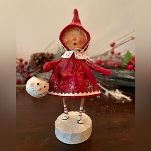 Lori Mitchell Red Holiday Figurine with Snowman basket